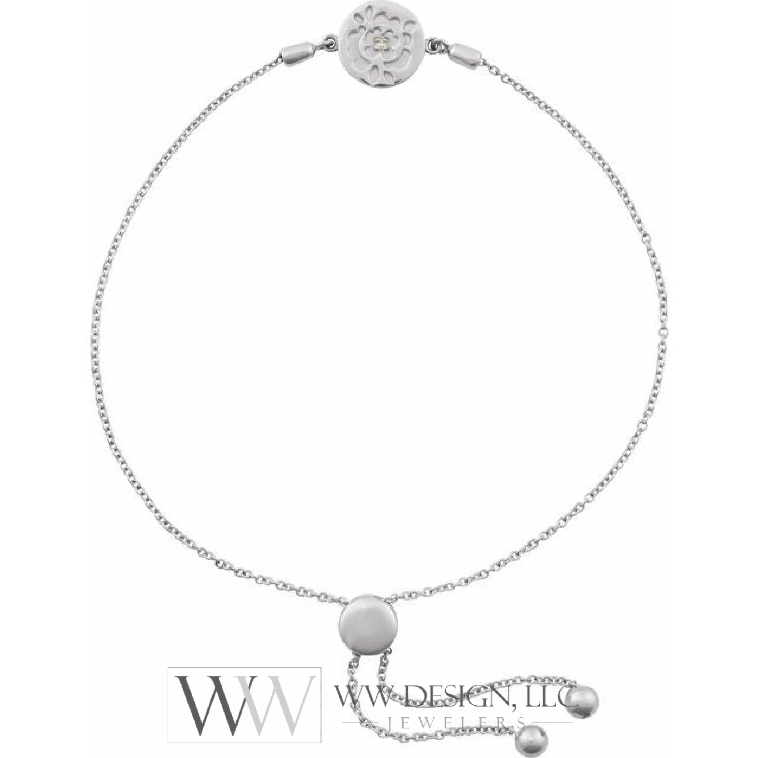 0.0075 CT Natural Diamond Rose Cable Bolo Adjustable 9.5" Bracelet - 14k (Y, W or R) Gold, Sterling Silver