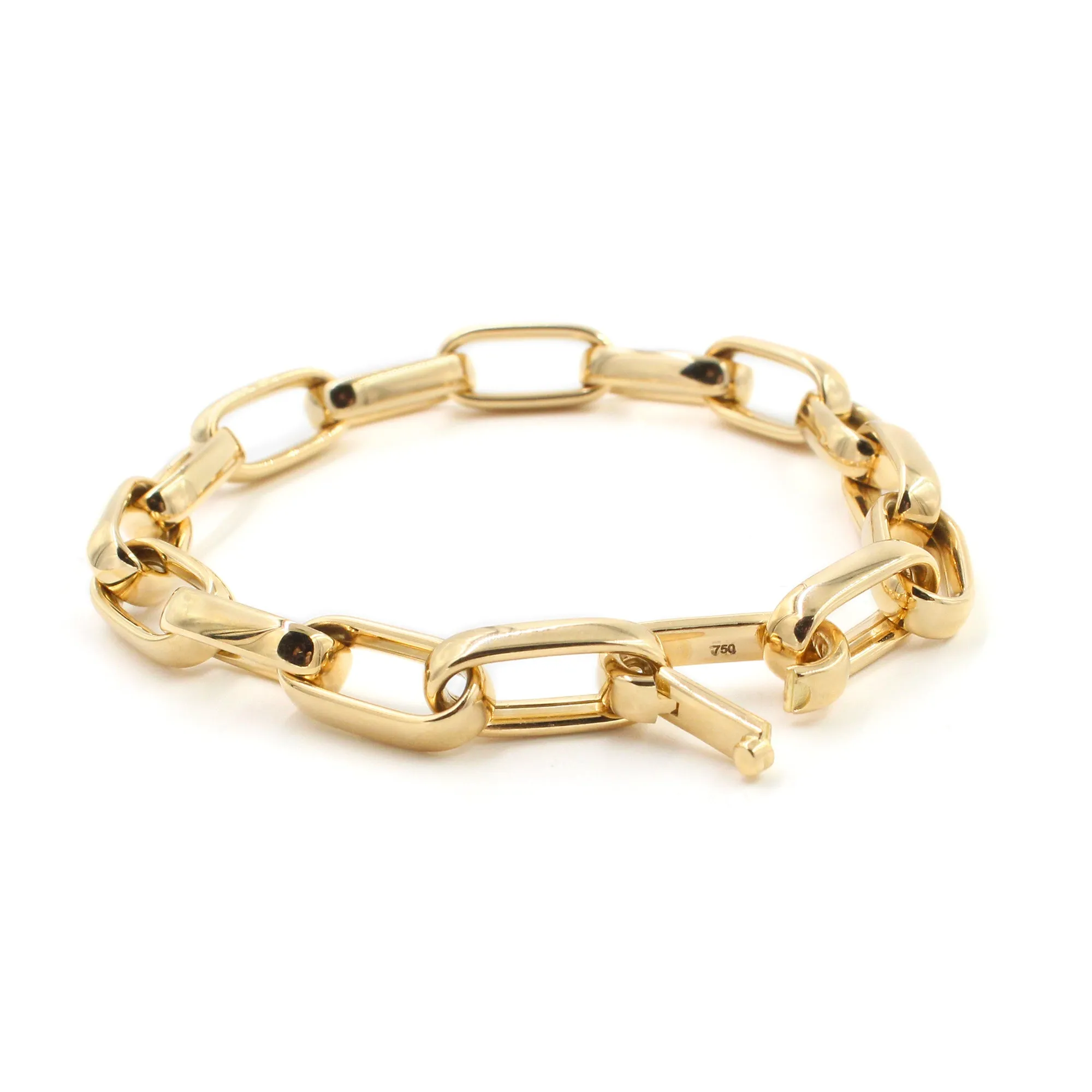 0968400708000 18KT Gold Eyelet Link Bracelet, 21cm