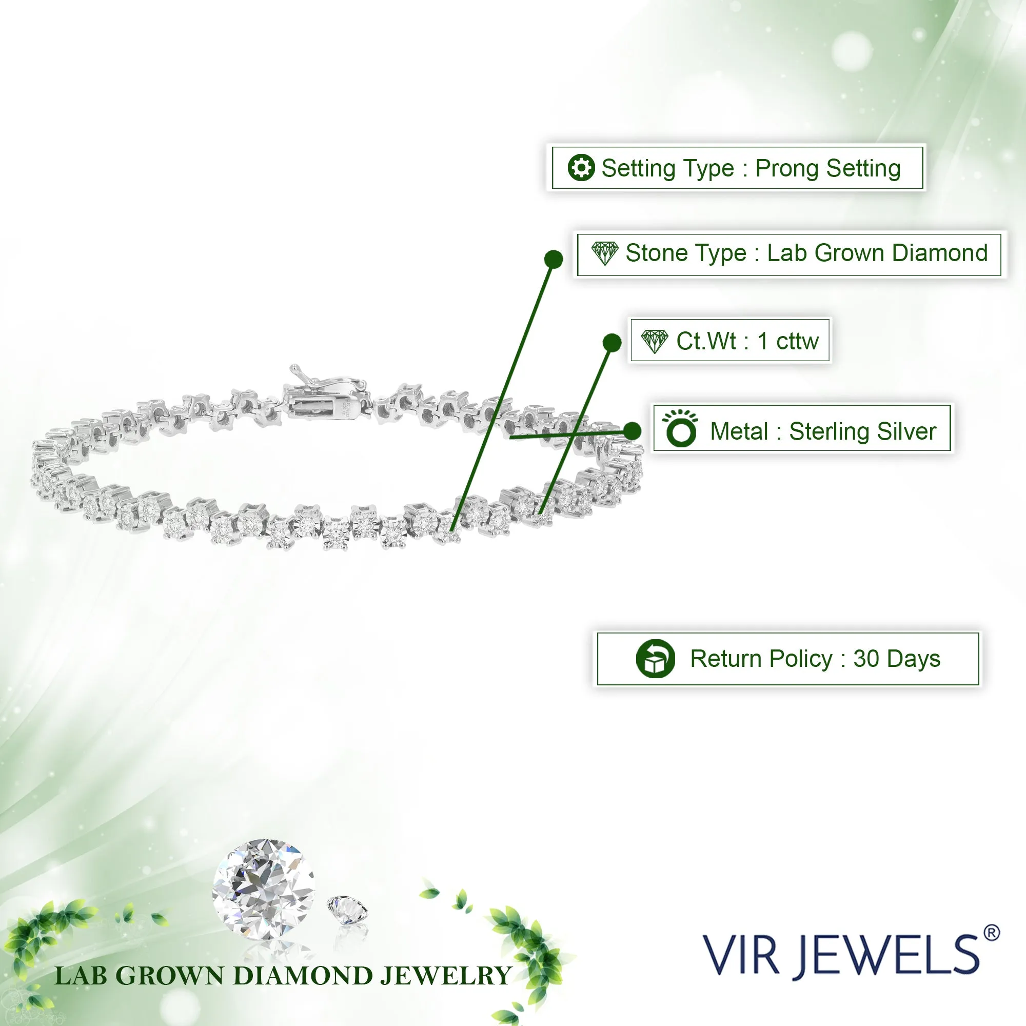 1 cttw Lab Grown Diamond Tennis Bracelet in Silver
