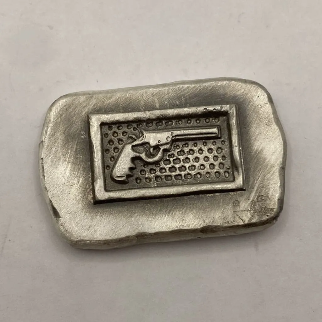 1 ozt MK BarZ Revolver Stamped Bar Hand Poured .999 FS