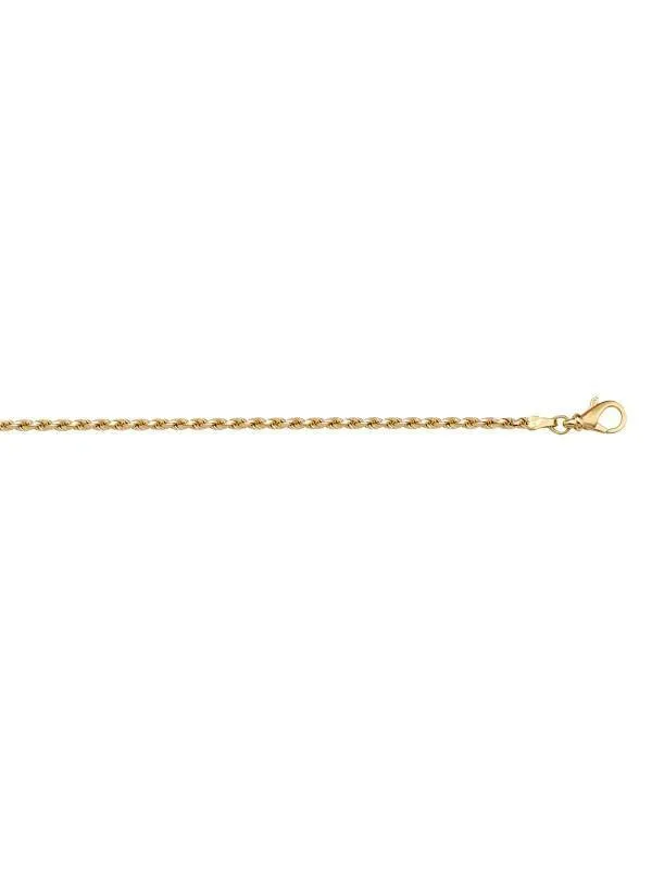 10, 14 Karat Yellow Gold Solid Diamond Cut Rope 1.3 mm Italian Bracelet