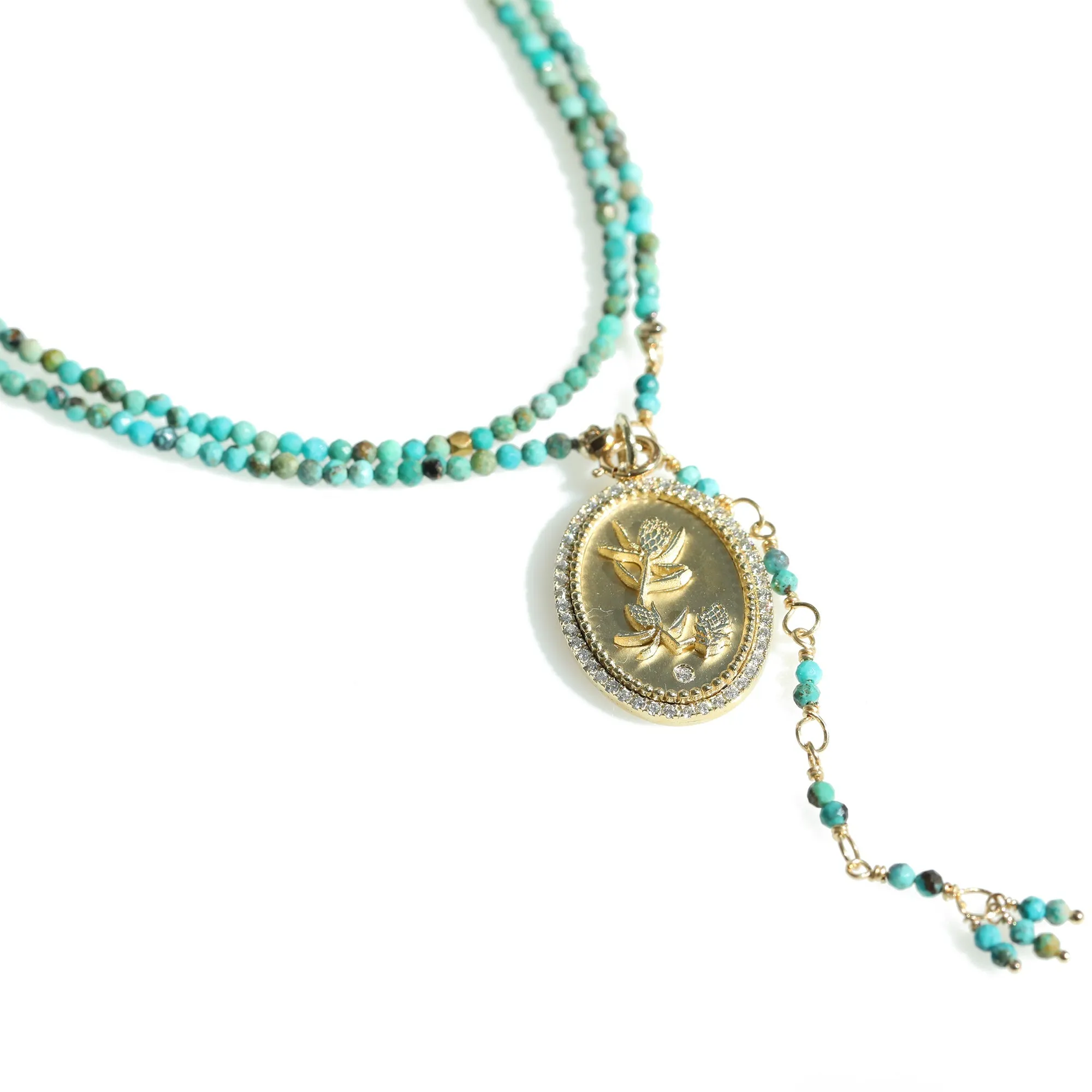 10K Gold Medium Pave Diamond "Protea" Pendant