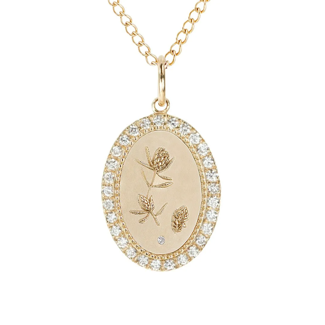 10K Gold Medium Pave Diamond "Protea" Pendant