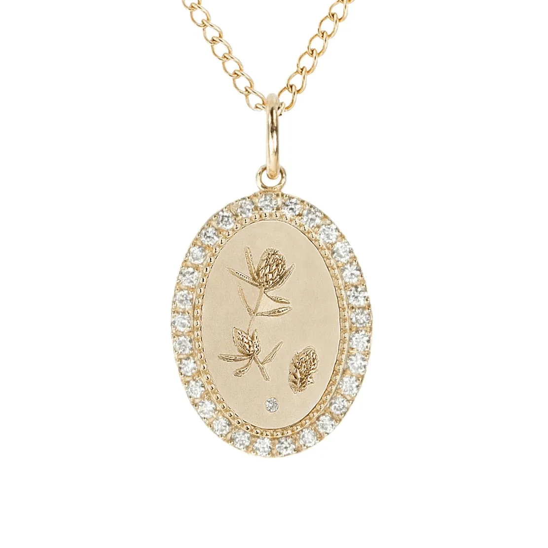 10K Gold Medium Pave Diamond "Protea" Pendant
