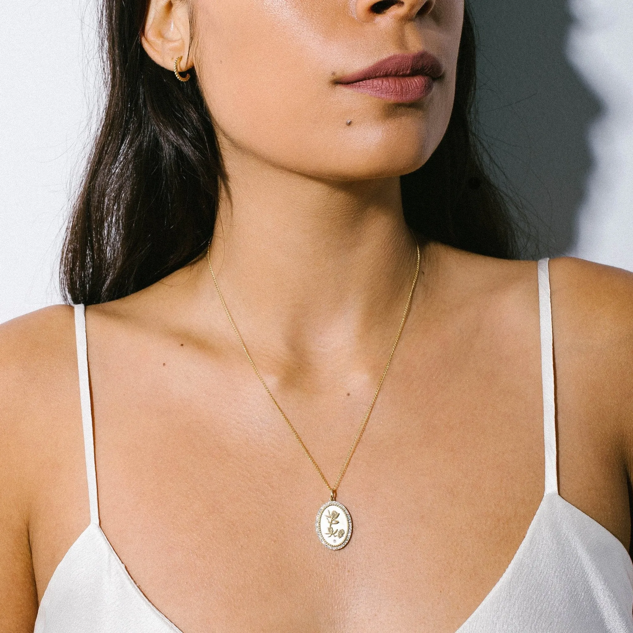 10K Gold Medium Pave Diamond "Protea" Pendant