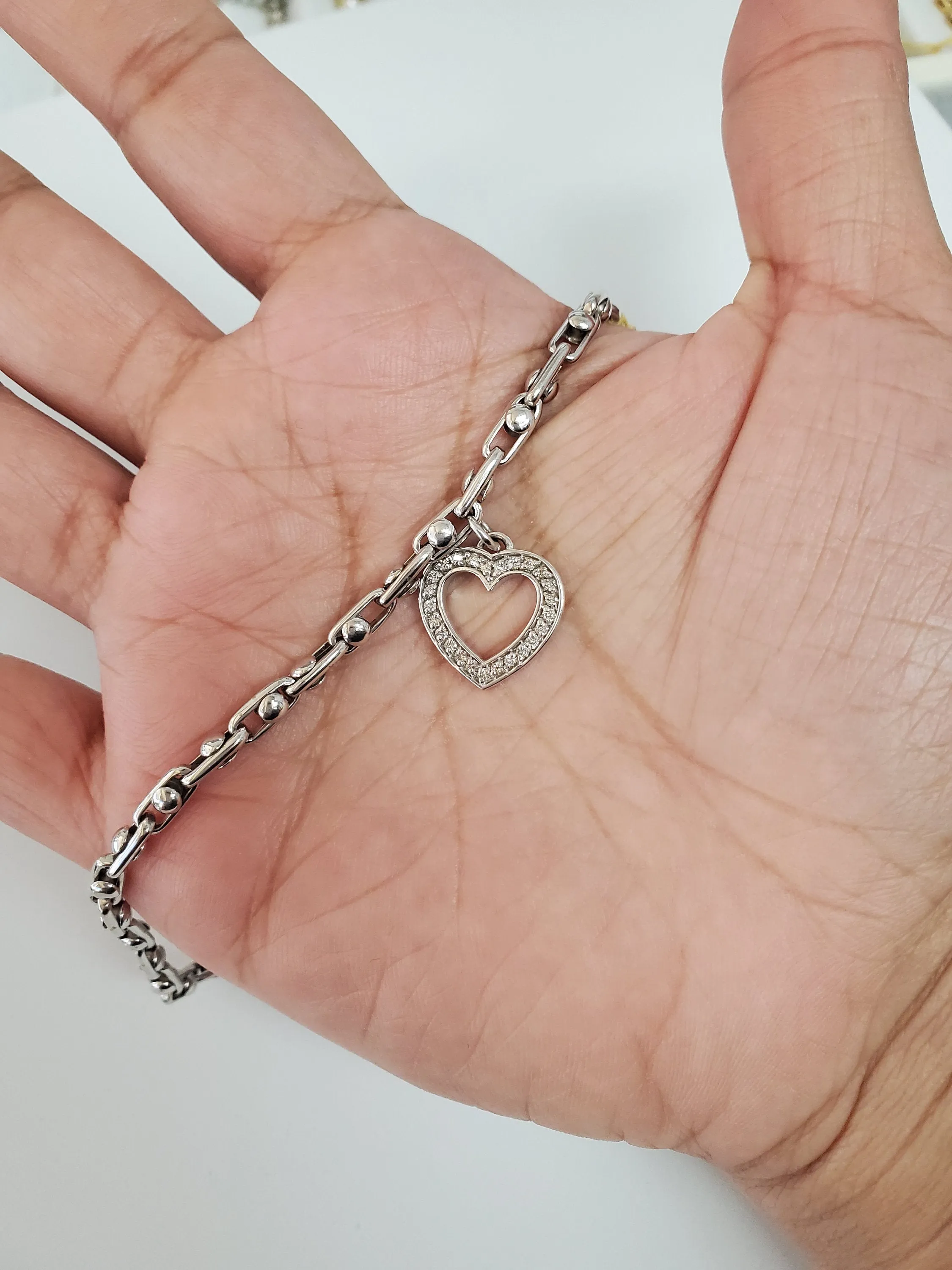 1/2 Ct. Diamond Heart Charm Bracelet 14k White Gold