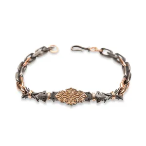 14Ct Rose Gold - Oxidized Sterling Silver Filigree Pattern Link Bracelet