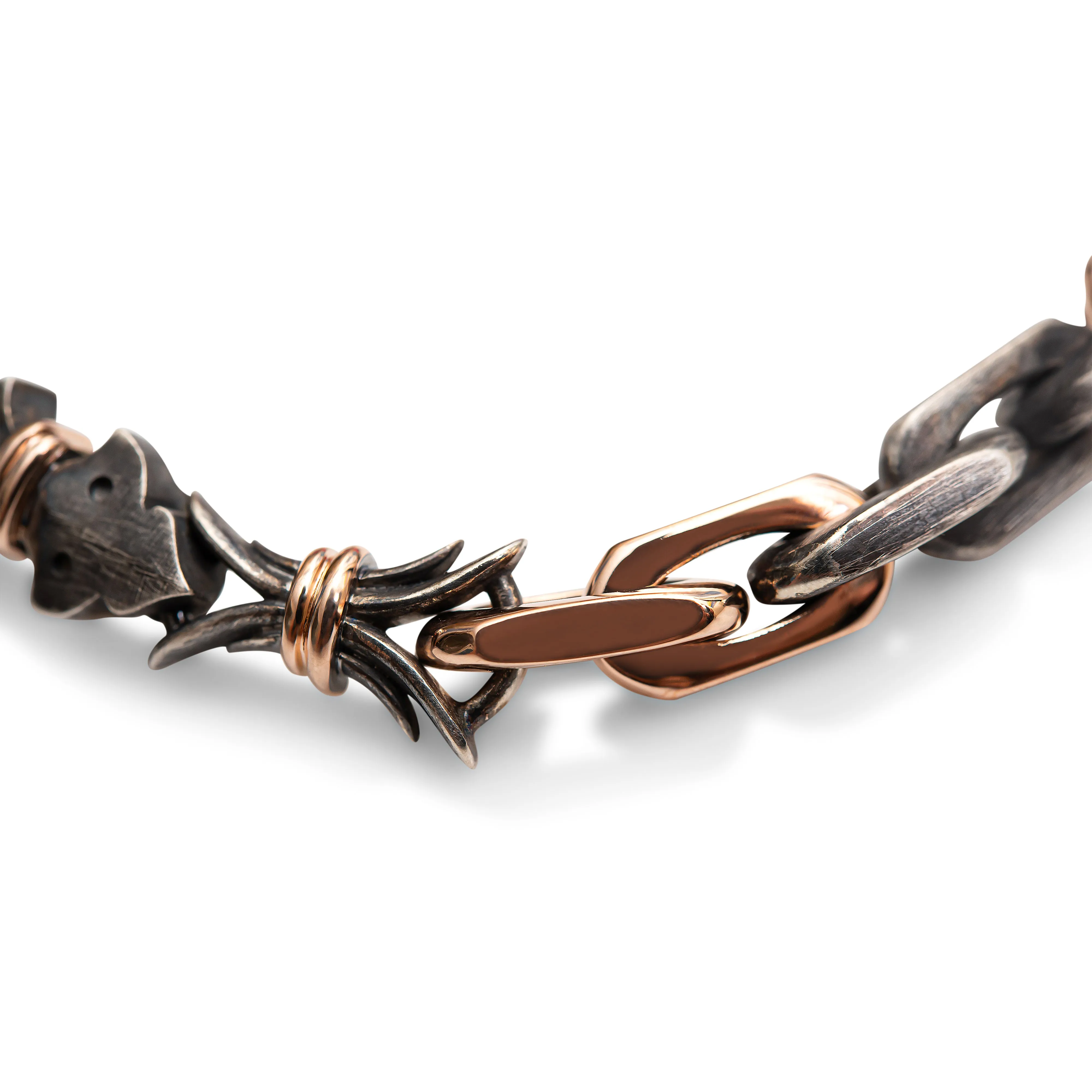 14Ct Rose Gold - Oxidized Sterling Silver Filigree Pattern Link Bracelet