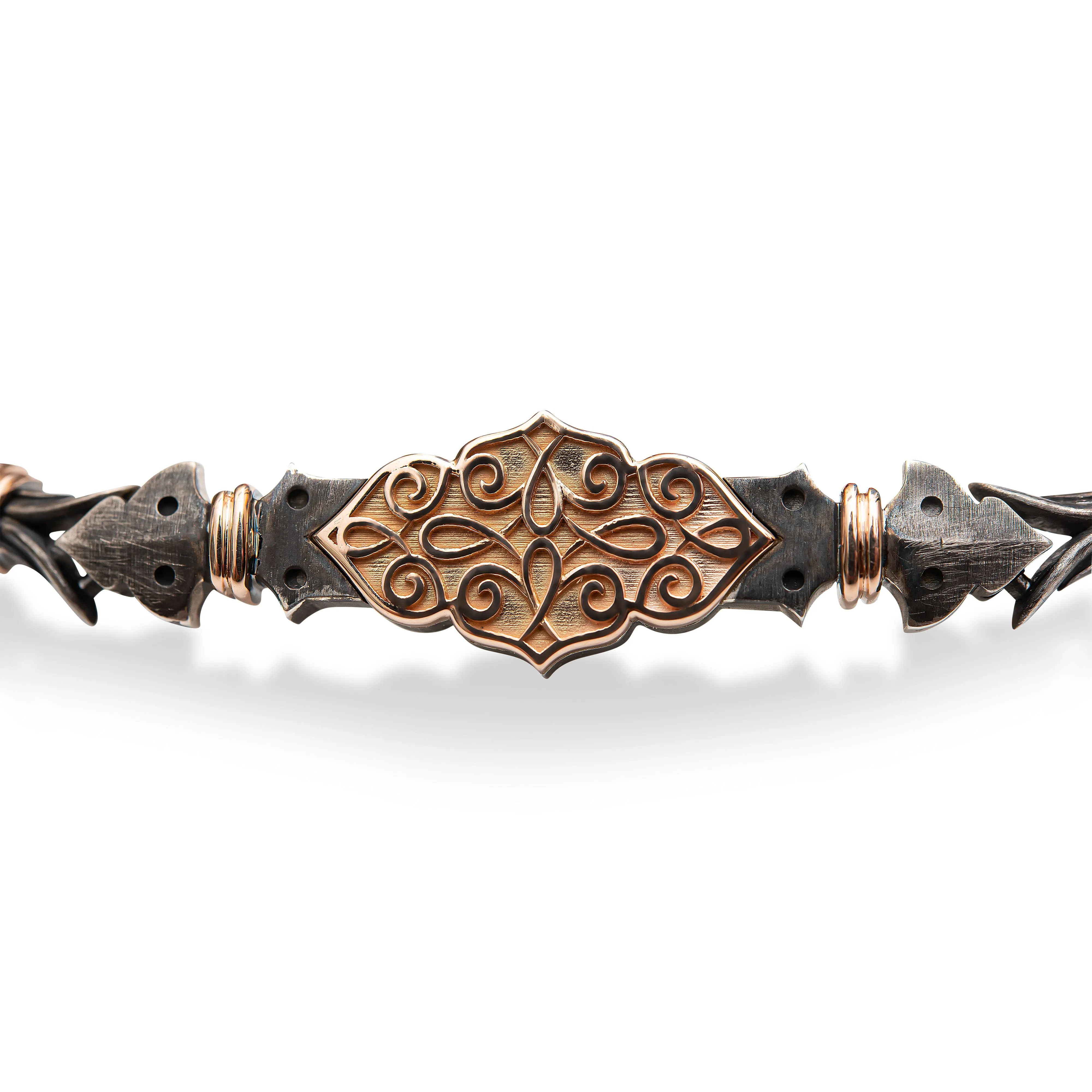 14Ct Rose Gold - Oxidized Sterling Silver Filigree Pattern Link Bracelet