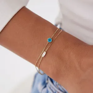 14k Gold Baguette Eye Double Bracelet