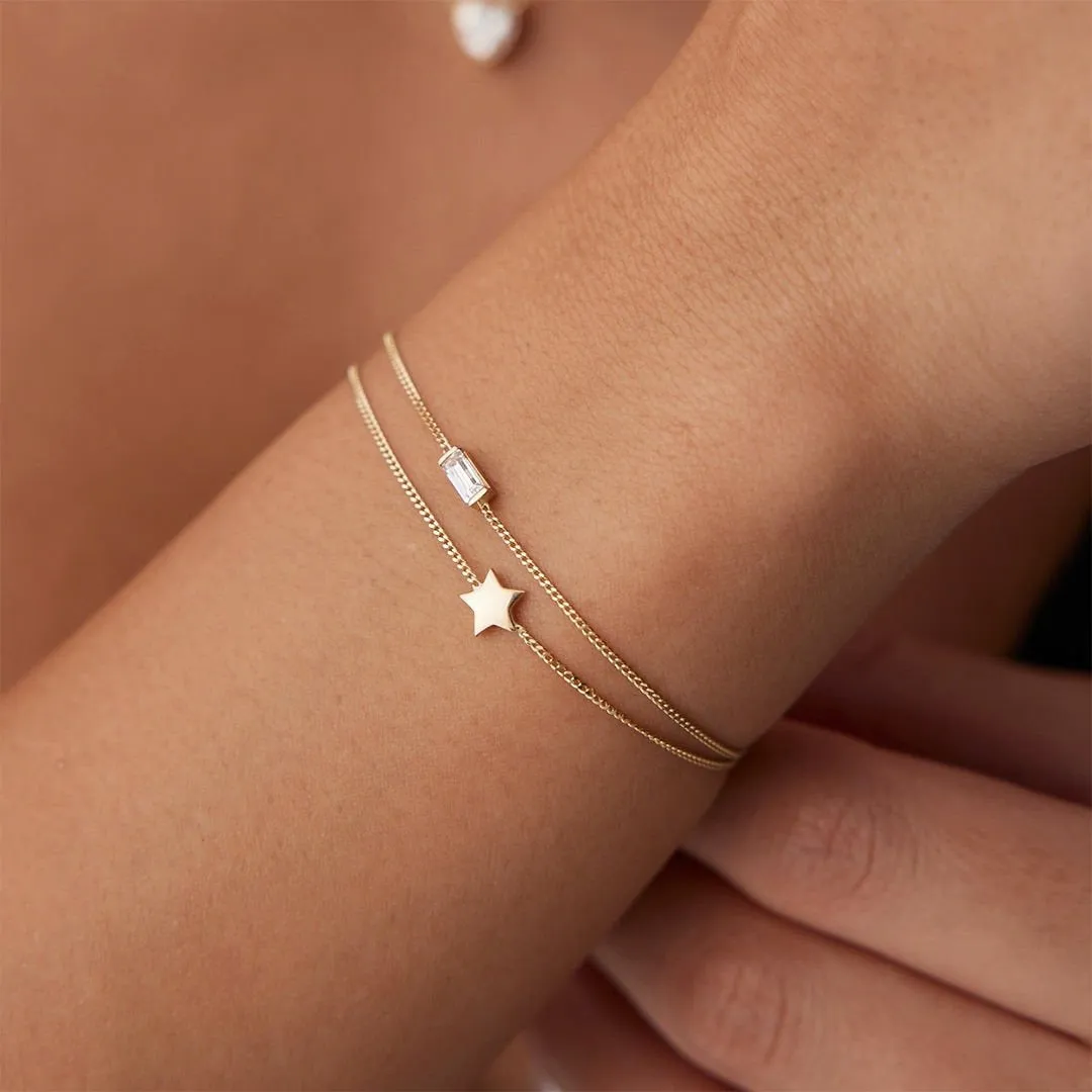 14k Gold Baguette Star Double Bracelet
