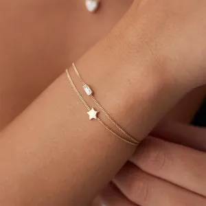 14k Gold Baguette Star Double Bracelet