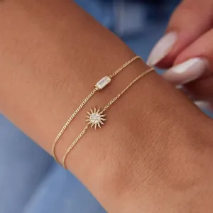 14k Gold Baguette Sun Double Bracelet