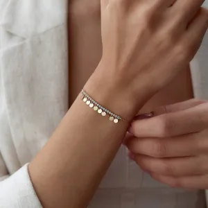 14k Gold Bracelet with Stones and Round Sequin Charms