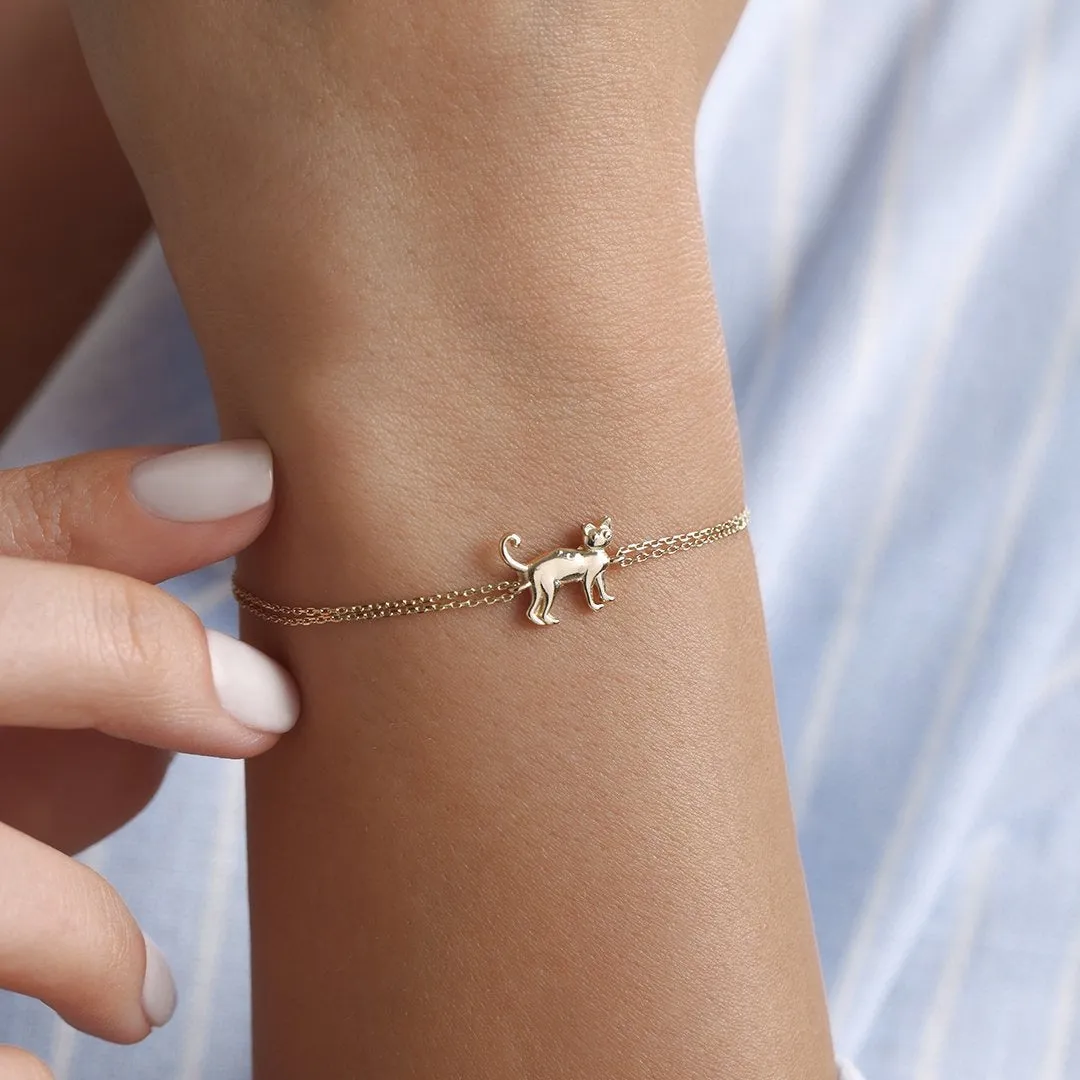 14k Gold Cat Bracelet
