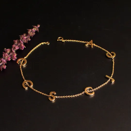 14K Gold Chain Charms Letter Personalized Bracelet