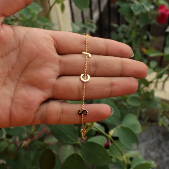 14K Gold Chain Charms Letter Personalized Bracelet