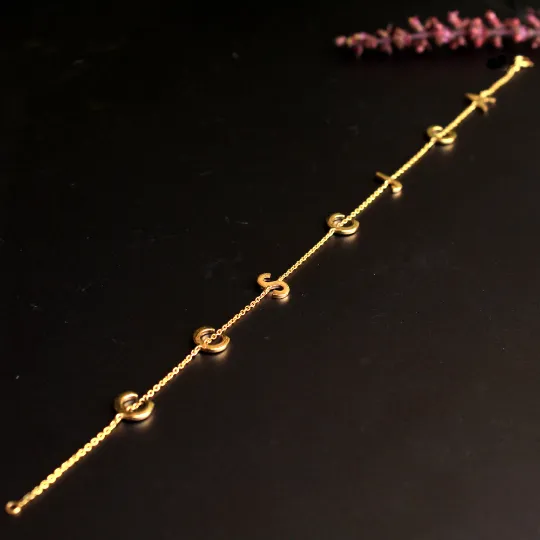 14K Gold Chain Charms Letter Personalized Bracelet