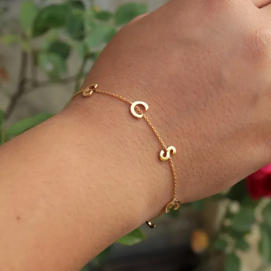 14K Gold Chain Charms Letter Personalized Bracelet