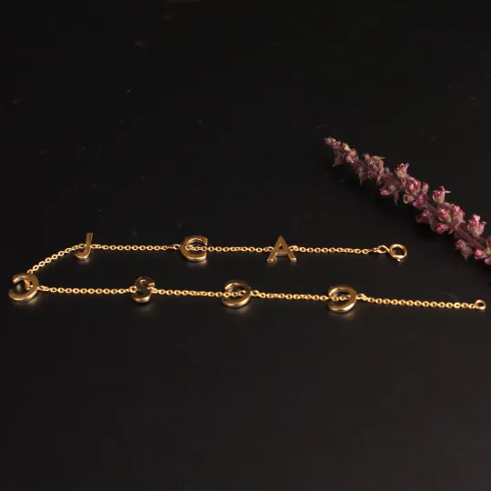 14K Gold Chain Charms Letter Personalized Bracelet
