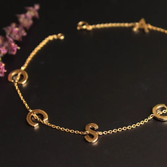 14K Gold Chain Charms Letter Personalized Bracelet