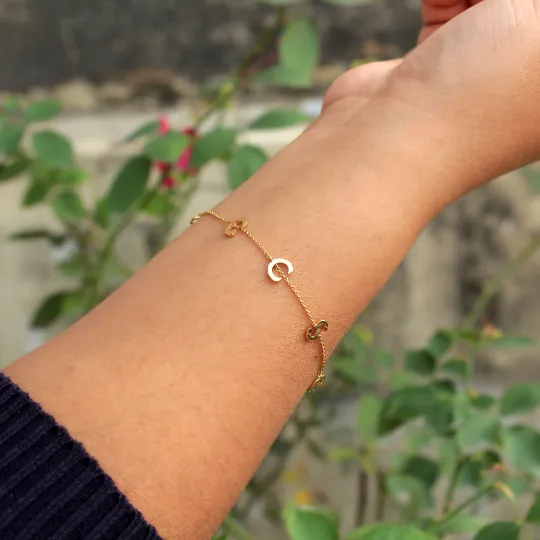 14K Gold Chain Charms Letter Personalized Bracelet