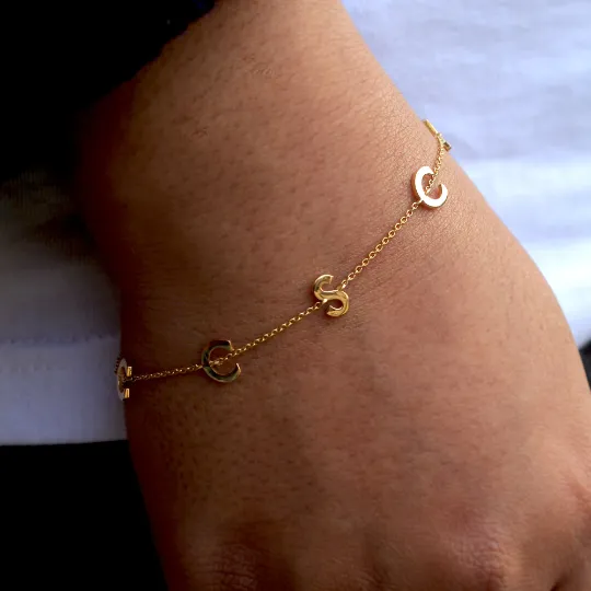 14K Gold Chain Charms Letter Personalized Bracelet