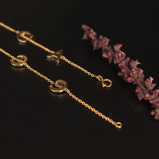 14K Gold Chain Charms Letter Personalized Bracelet