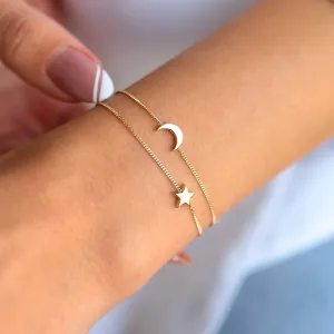 14k Gold Crescent Star Double Bracelet