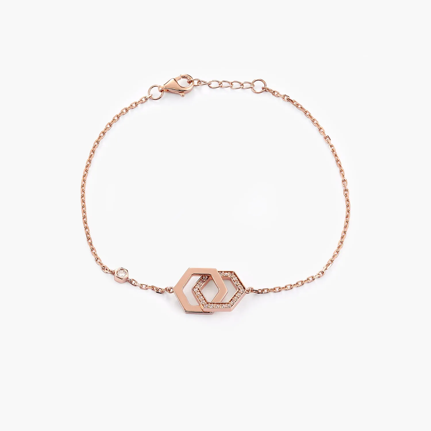 14K Gold Diamond Double Hollow Hexagon Bracelet