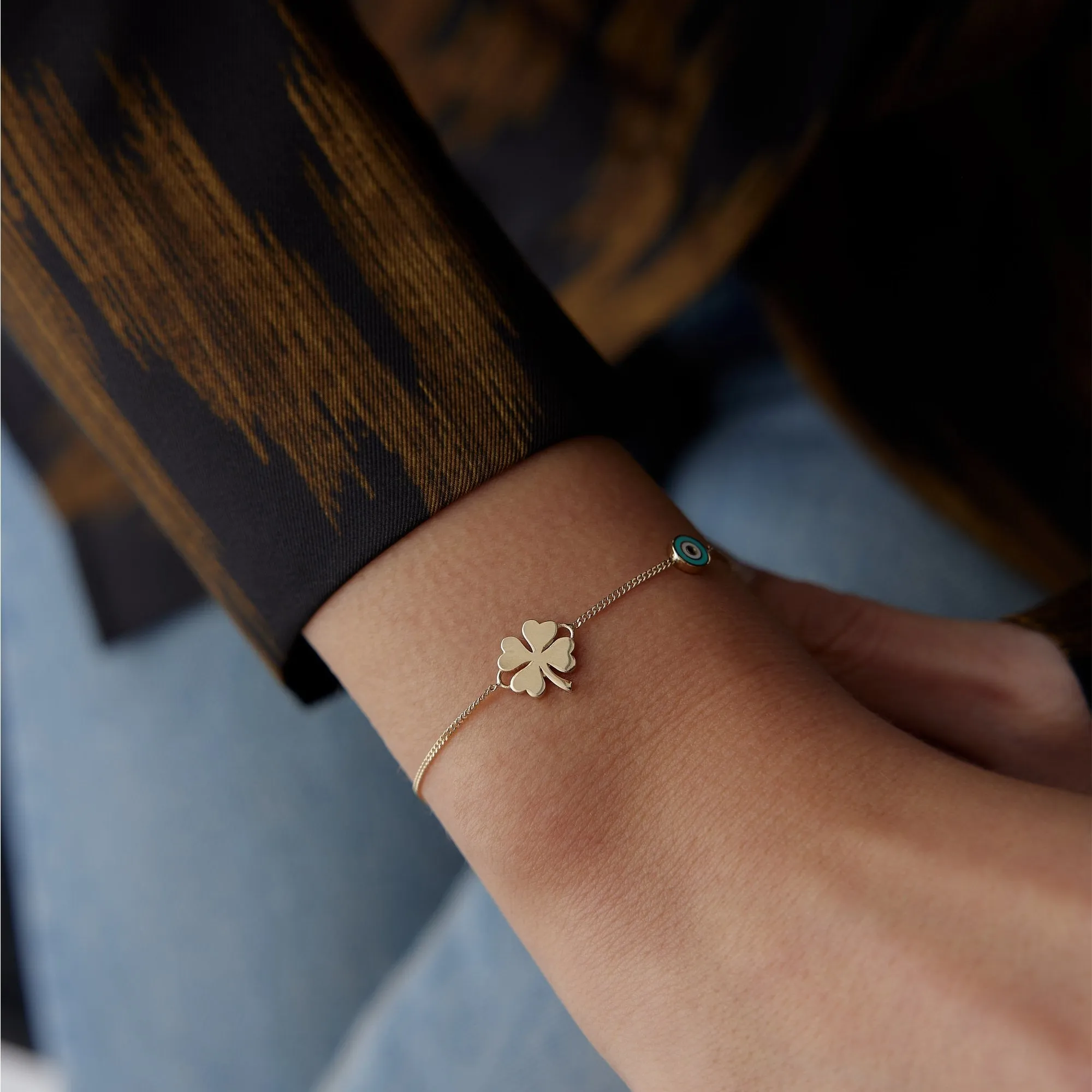14k Gold Eye and Clover Bracelet