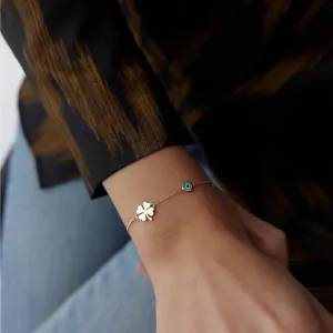 14k Gold Eye and Clover Bracelet
