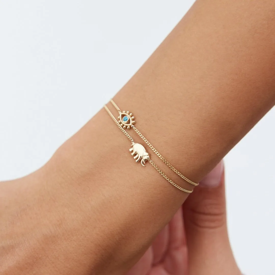14k Gold Mammoth Evil Eye  Double Bracelet