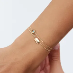 14k Gold Mammoth Evil Eye  Double Bracelet