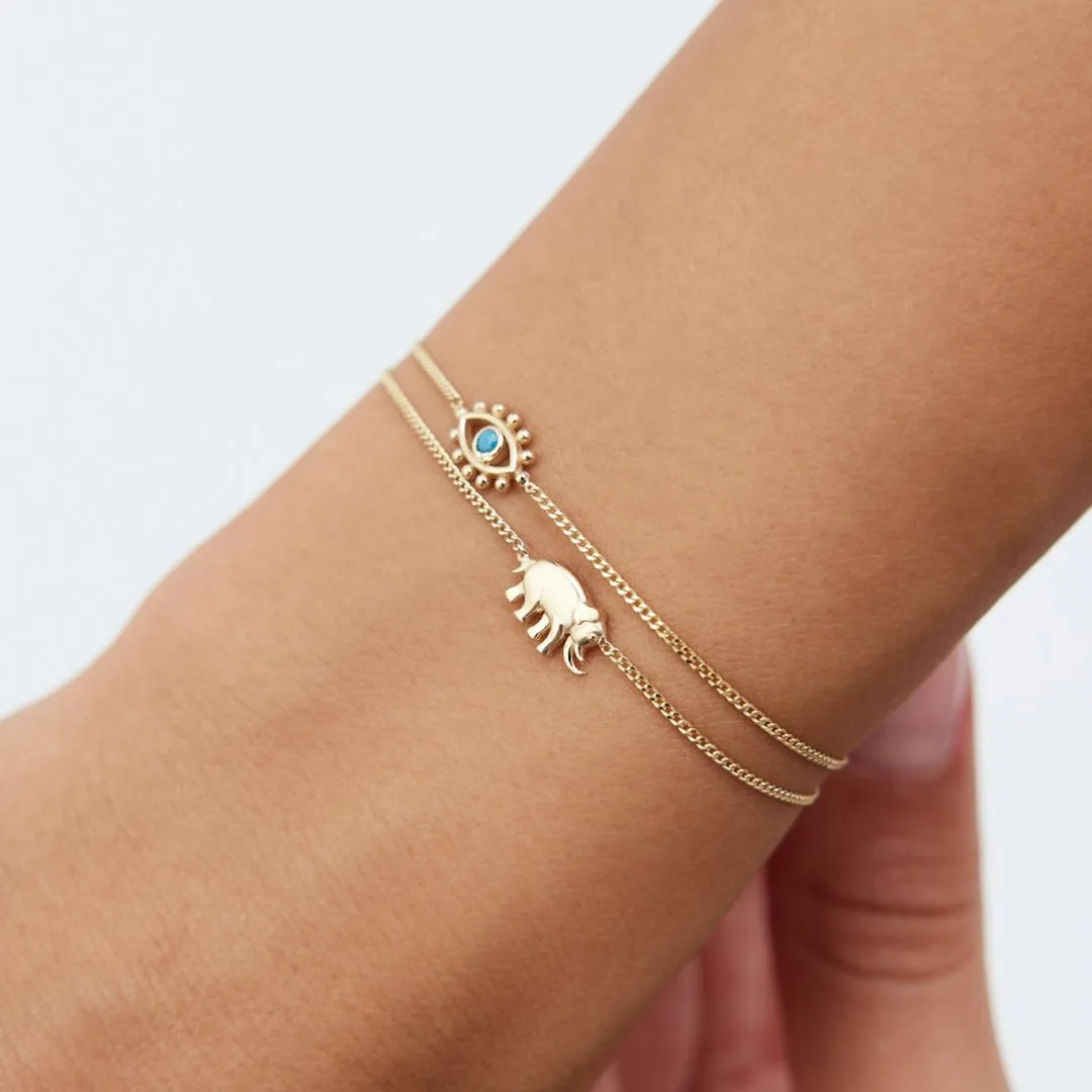 14k Gold Mammoth Evil Eye  Double Bracelet