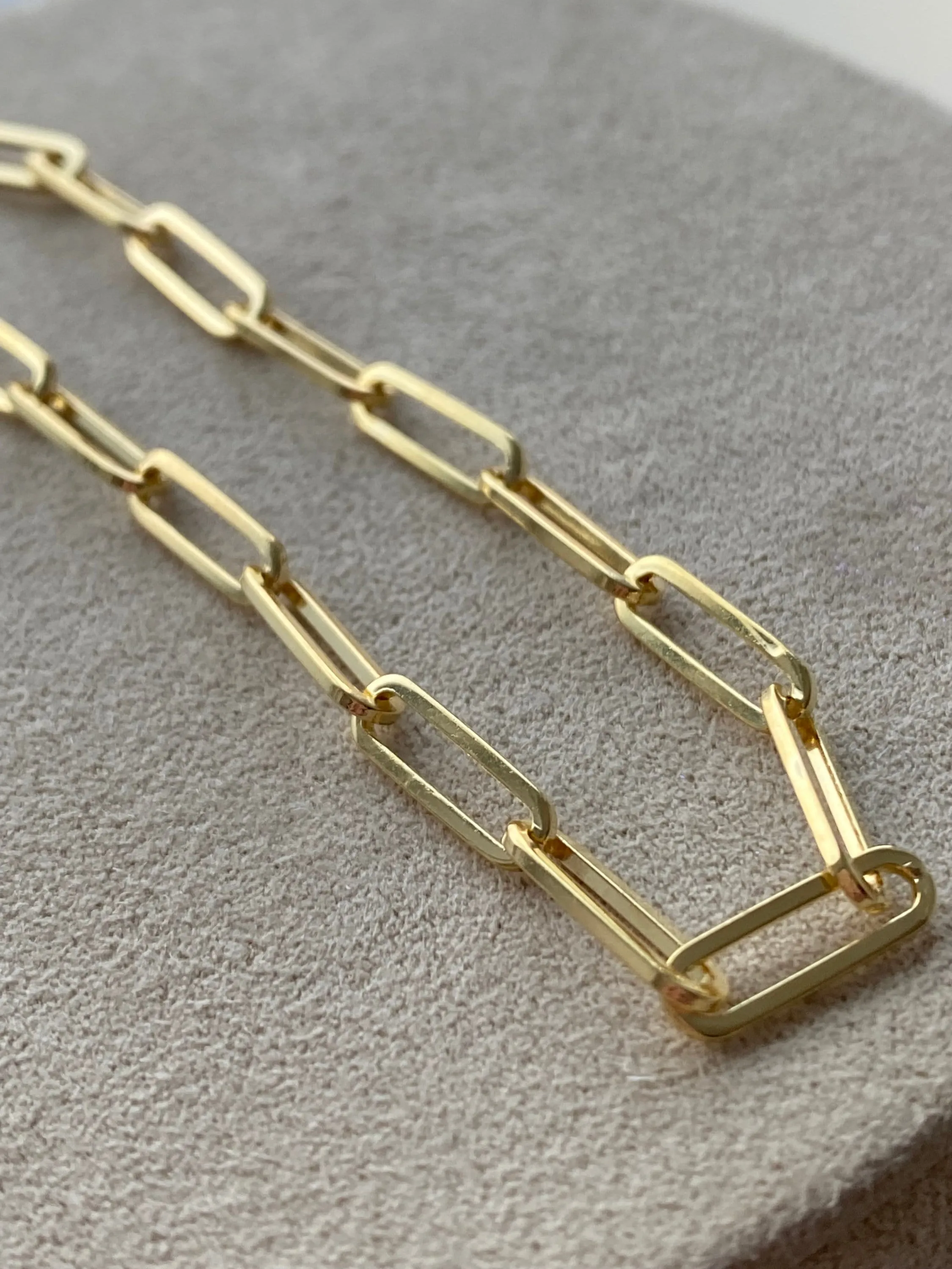 14K Gold Paperclip Chain Bracelet - Solid Gold - 7 inches.