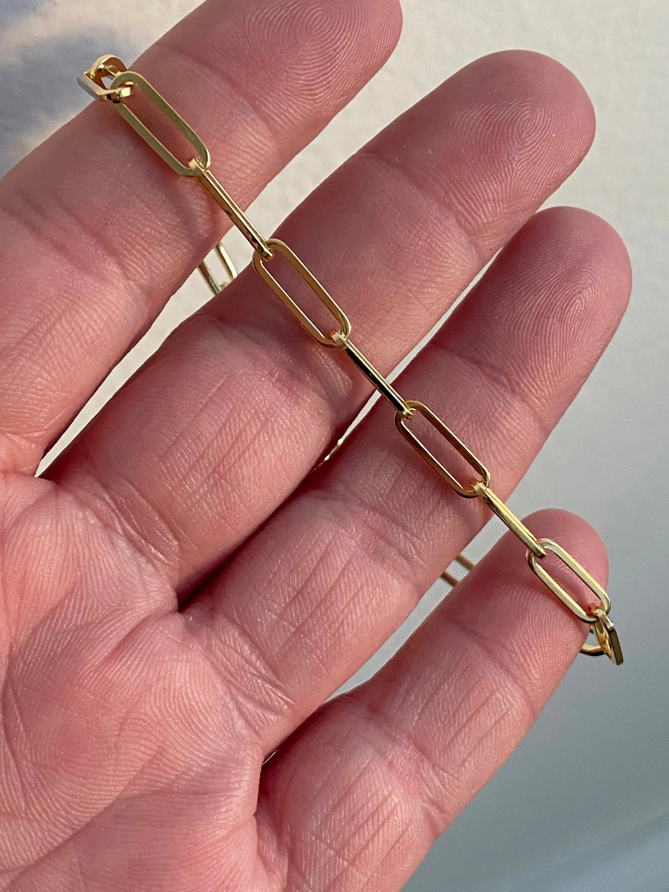 14K Gold Paperclip Chain Bracelet - Solid Gold - 7 inches.