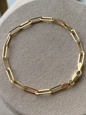 14K Gold Paperclip Chain Bracelet - Solid Gold - 7 inches.