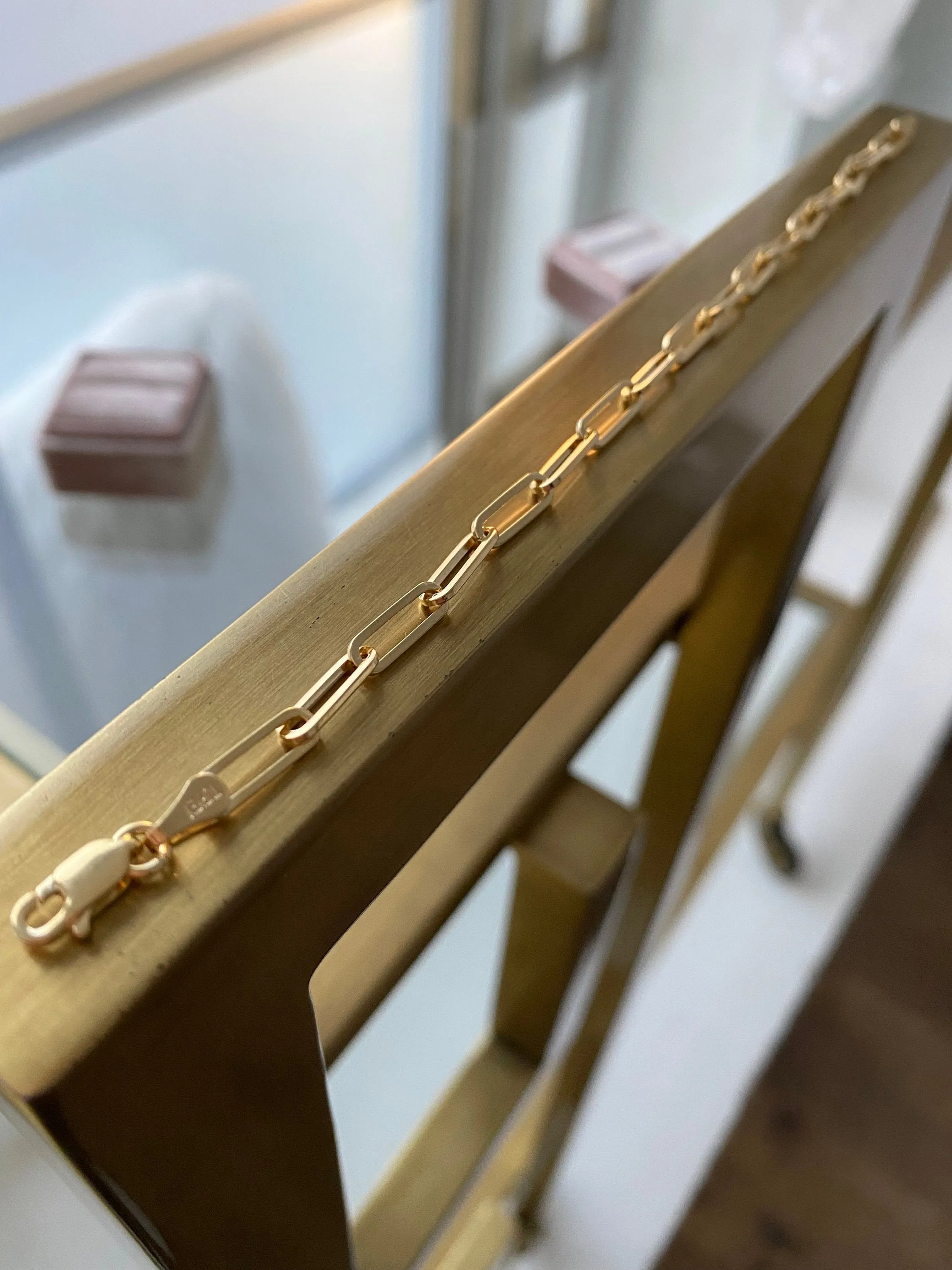 14K Gold Paperclip Chain Bracelet - Solid Gold - 7 inches.
