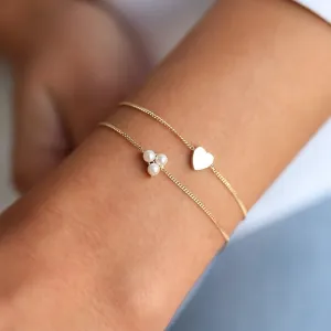 14k Gold Pearl Heart Double Bracelet