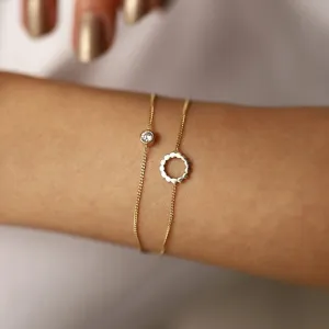 14k Gold Ring Stone Double Bracelet