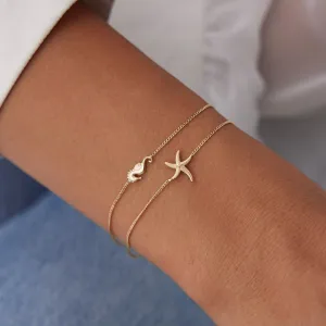 14k Gold Sea Horse Star Double Bracelet