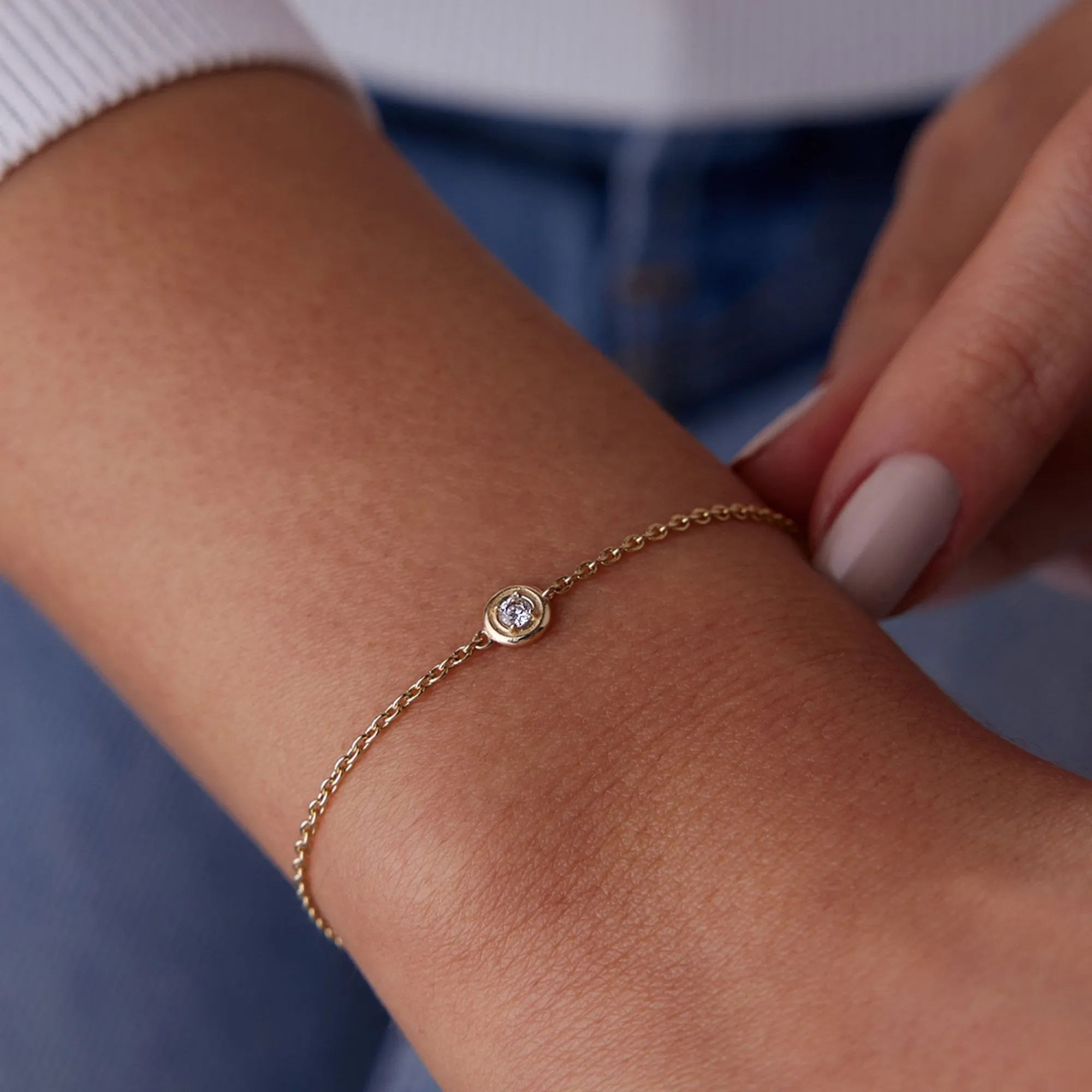 14k Gold Solitaire Diamond Charm Tip Bracelet