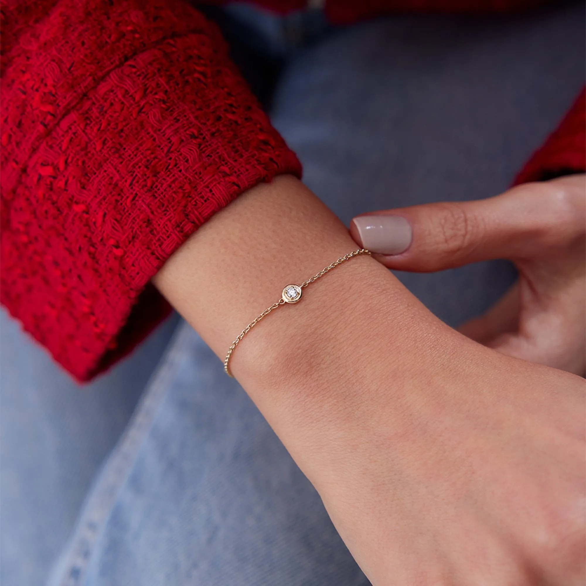 14k Gold Solitaire Diamond Charm Tip Bracelet