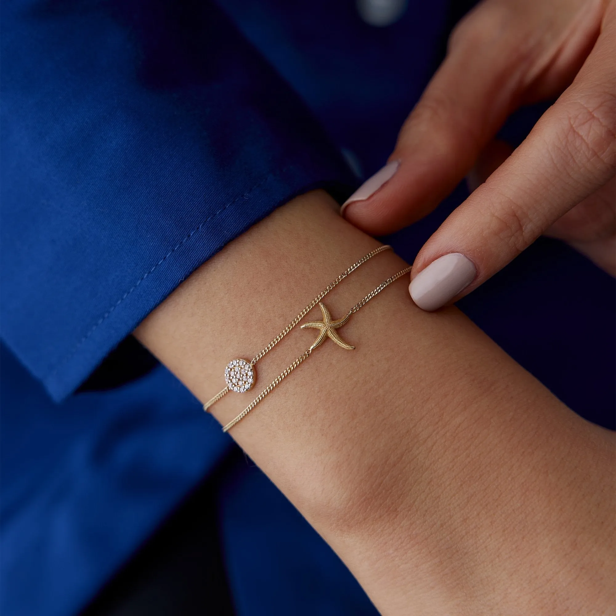 14k Gold Starfish and Flower Stone Bracelet