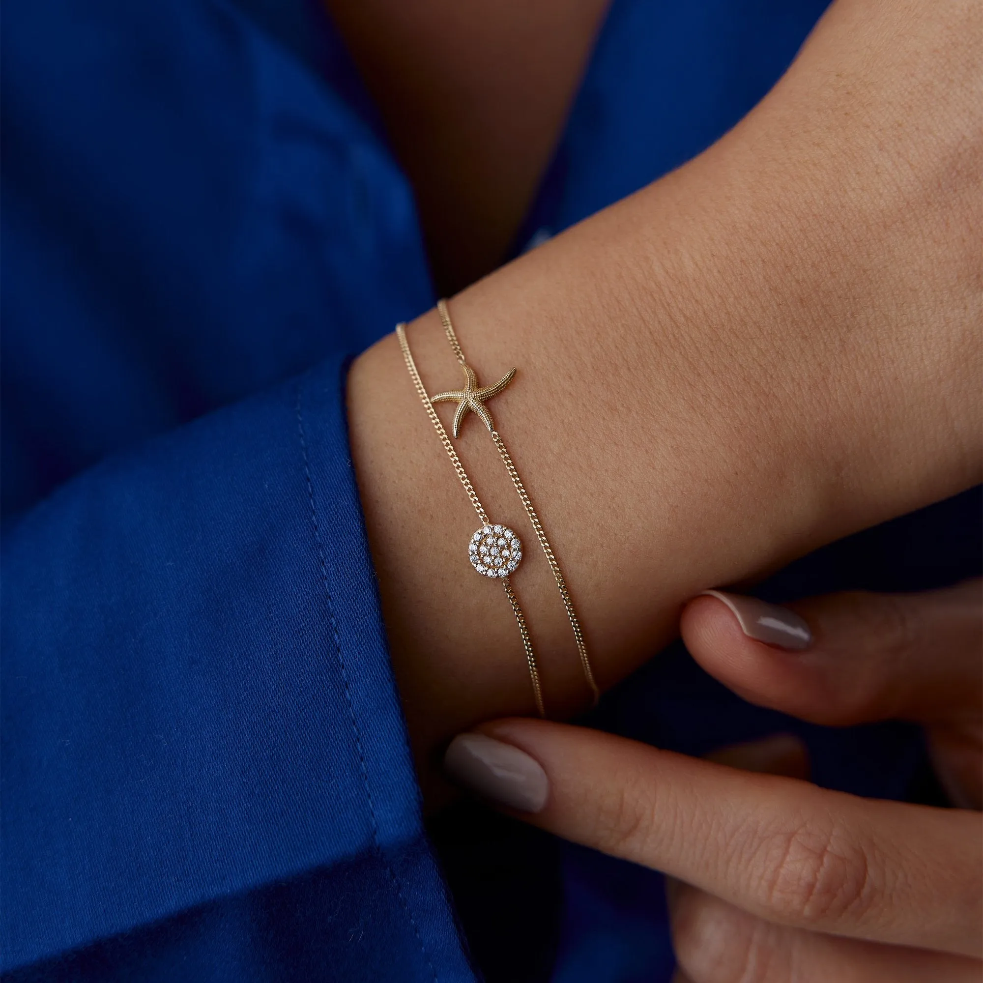 14k Gold Starfish and Flower Stone Bracelet