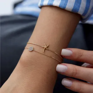 14k Gold Starfish and Flower Stone Bracelet