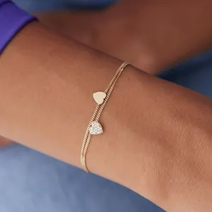 14k Gold Stone Plate Heart Double Bracelet