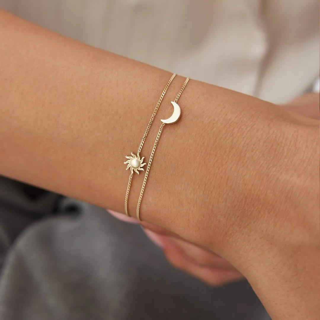 14k Gold Sun and Moon Double Bracelet