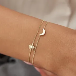 14k Gold Sun and Moon Double Bracelet